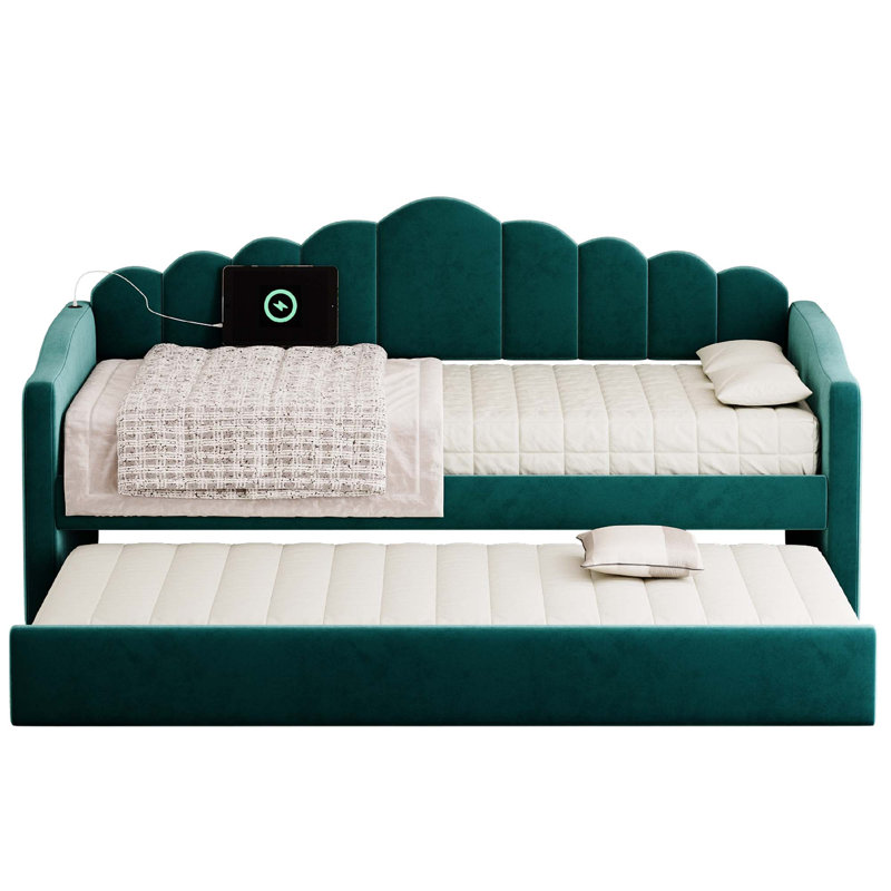Lit de jour simple rembourré avec couchette, canapé-lit en velours avec ports de chargement USB, aucun sommier nécessaire