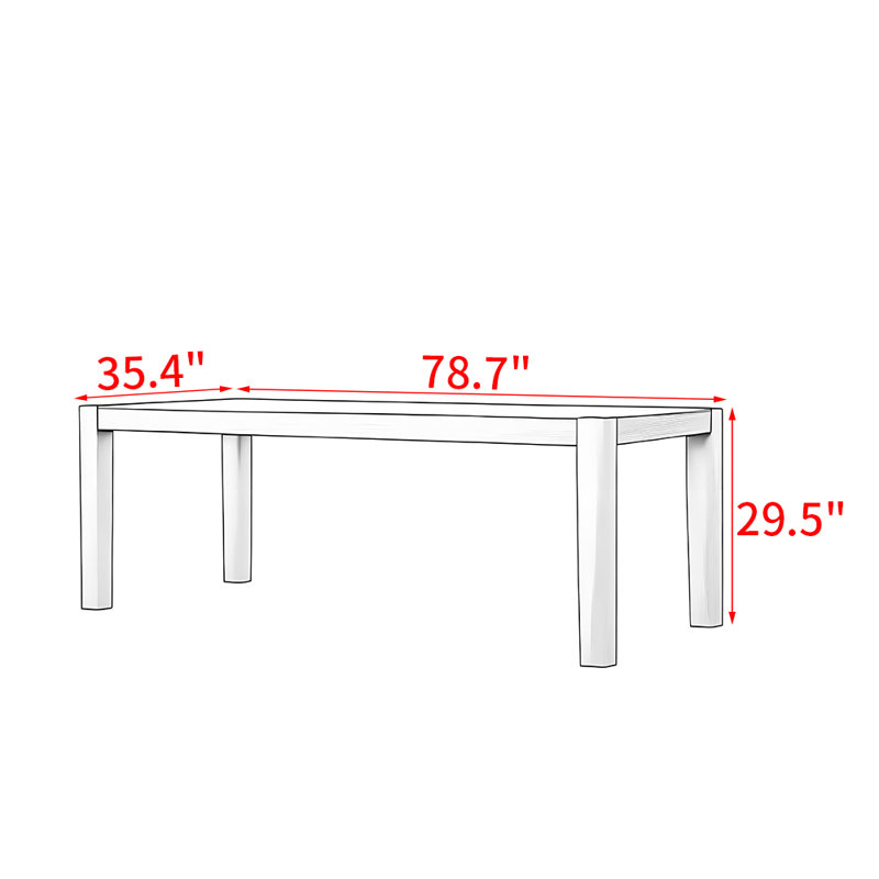 Modern simple rectangular solid wood table, 29.5"H x 78.7"L x 35.4"W