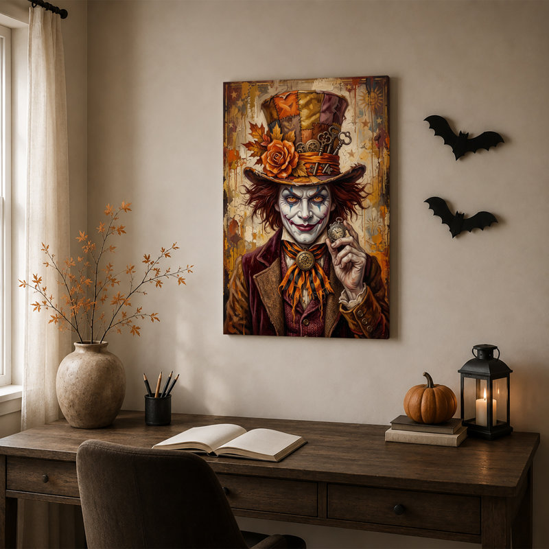 «Mad Hatter» avec art et toile orange, H 18 po x l 12 po