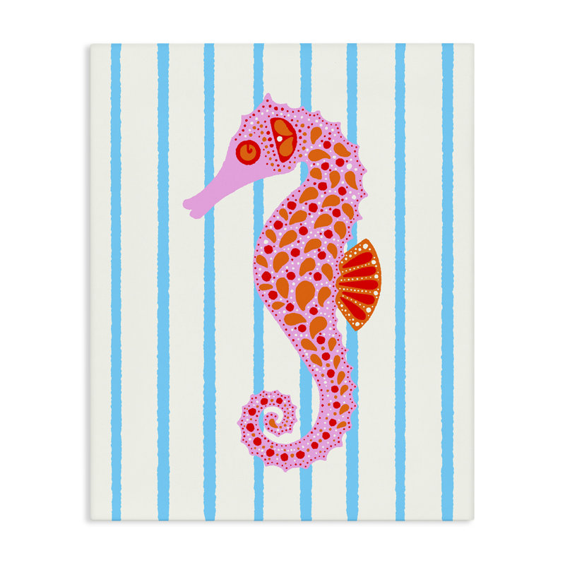 Hippocampe Boho sur toile rayée, design par Indira Prieto | IndySign, H 20 po x l 16 po