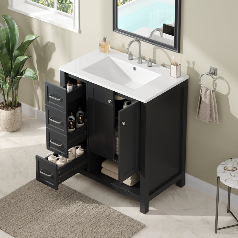  Meuble-lavabo autoportant 30 po avec 4 tiroirs, 30 po, noir, Black, 30"