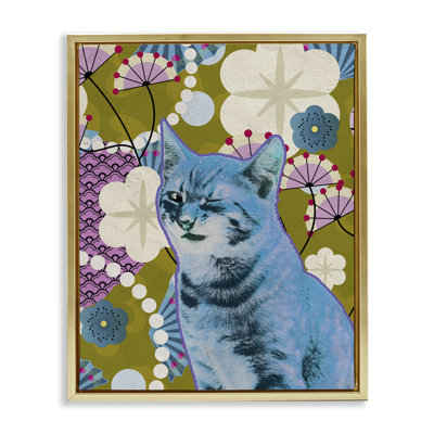 Art mural sur toile flottant gris Pop Style Wow Kitty, design par BigBadMullet