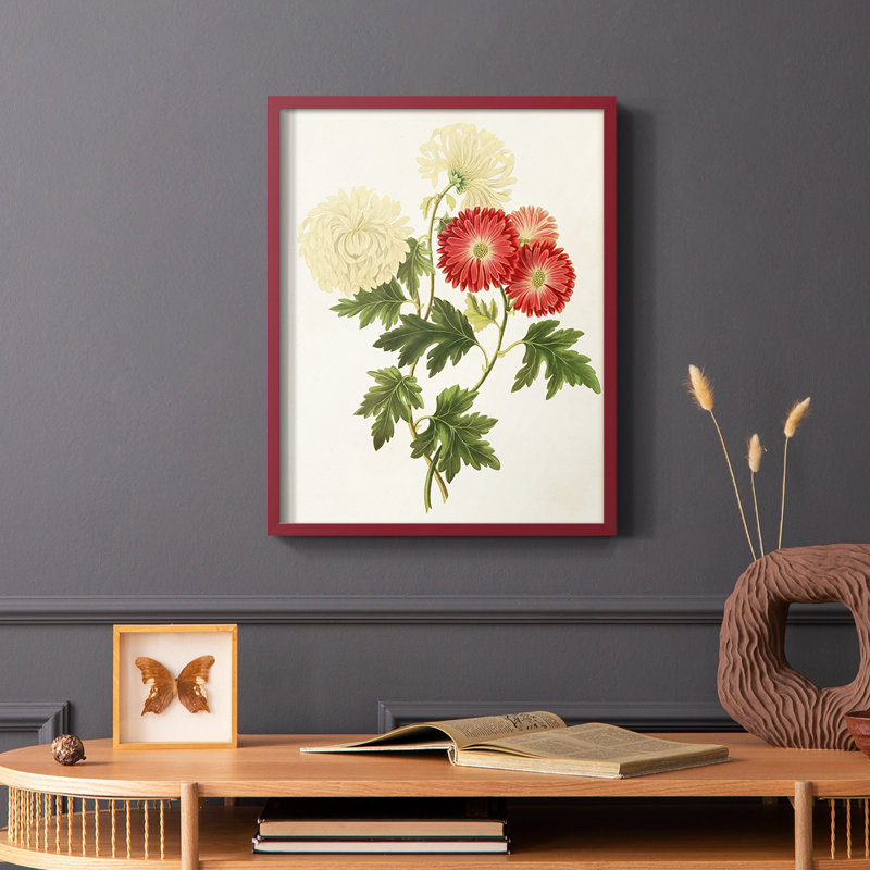 Fleurs des saisons I, reproduction encadrée - bois massif, Rouge, H 10 po x l 8 po