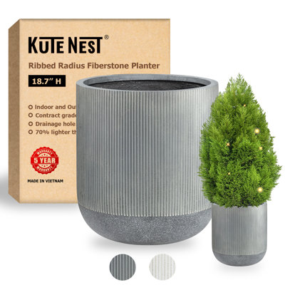 Kute Nest Indoor/Outdoor Small Ribbed Radius Fiberstone Planter