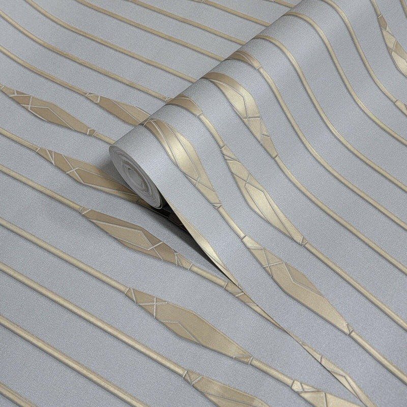Rouleaux de papier peint texturé en métal à chevrons gris Joplyn