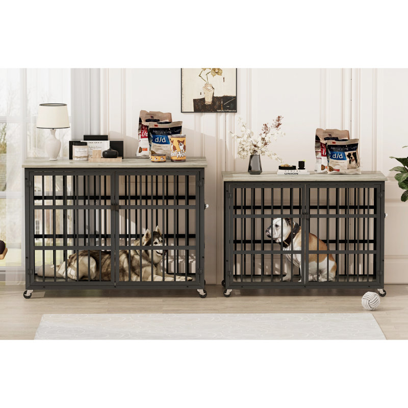 Cage pour chien grise en fer forgé gris, Grey