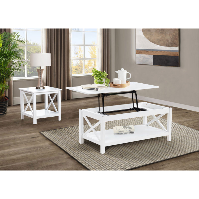 Ensemble de 2 tables basses rectangulaires à plateau relevable, blanc