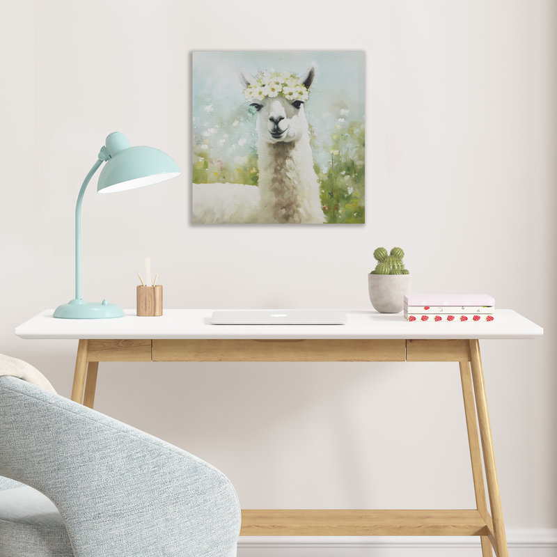 Sunshine Llama in Flower Fields Canvas Wall Art