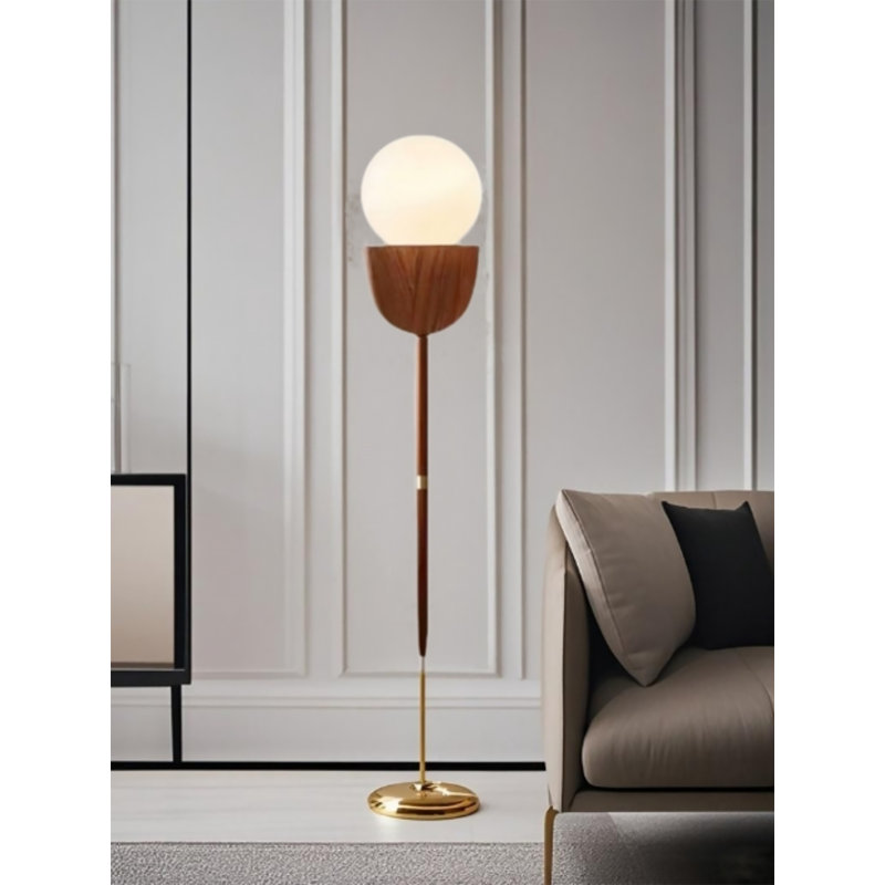 Lampe sur pied en bois massif et fer forgé de style Mid-Century