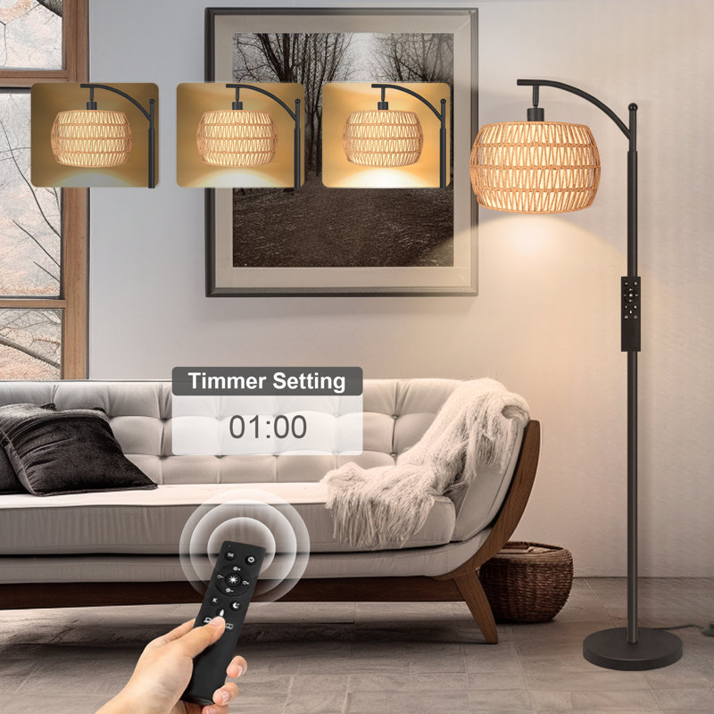 64” Arched\/arc Floor Lamp With Remote Control, Dimmable Bulb Included, Matte Black