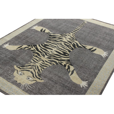 Distressed Homage Hand Knotted Wool Animal Print Area Rug