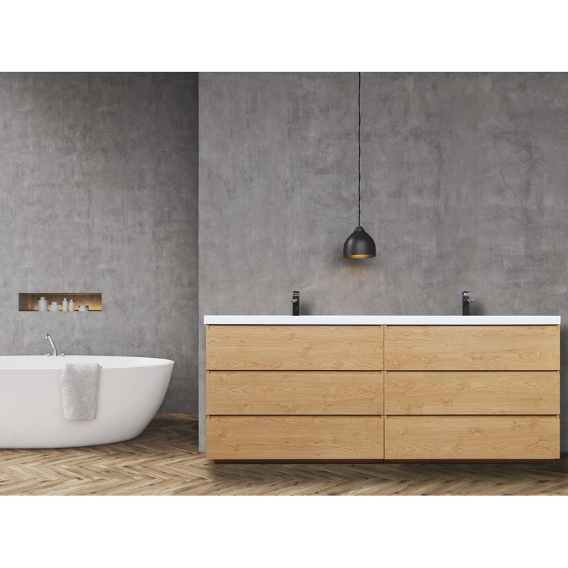 Ensemble de meuble-lavabo double 84 po Bobijo, Chêne anglais