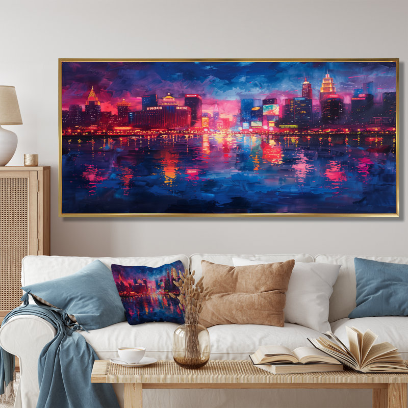 Casinos II - décorations murales roses et bleues, Gold Floater Framed, 28" H x 60" W