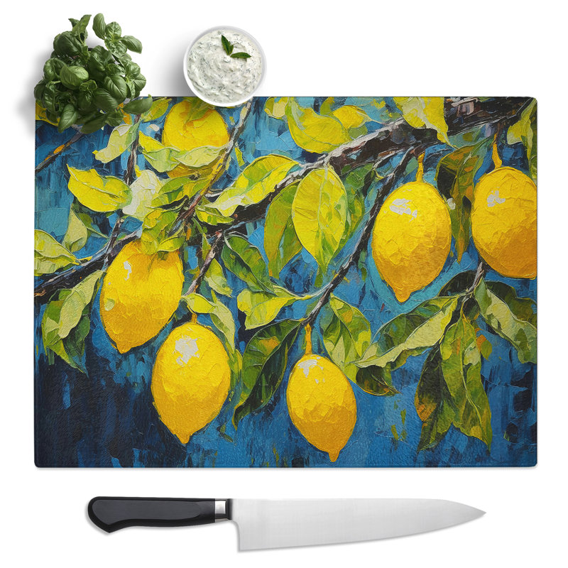Lemon Fruit Expressionism No.3  Glass Chopping Board