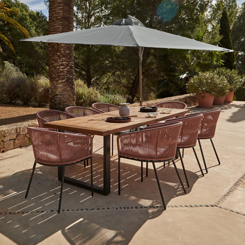 Fabiano Rectangular 8 - Person 235cm Long Dining Set with Cushions and Umbrella, Pink