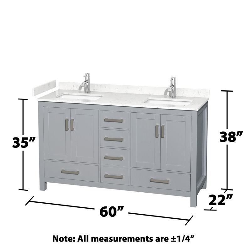 Sheffield 60" Bathroom Vanity Set No Mirror, Carrara Cultured Marble, Gray