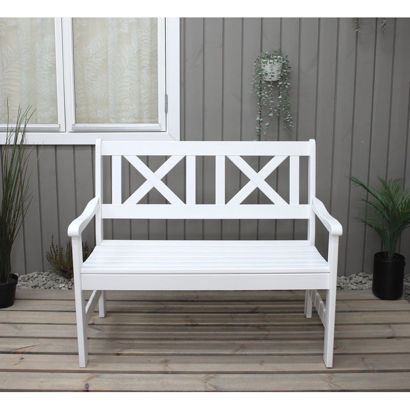 Bradon Solid Wood Pine Outdoor Bench, 88cm H x 107cm W x 61cm D, White