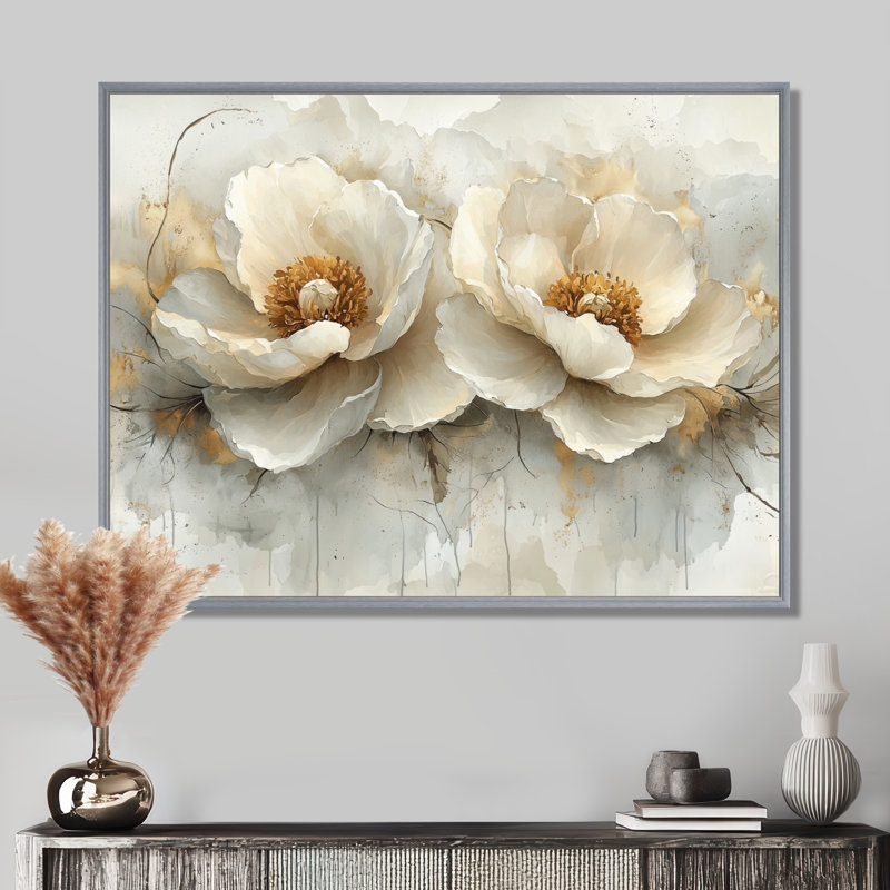Rallection parallèle de pivoines abstraites - art mural abstrait moderne pivoines, H 24 po x l 32 po, Cadre flottant