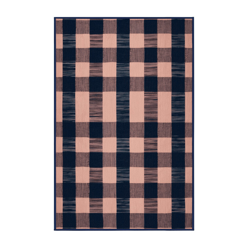 Machine Washable Checkered Blue Area Rug, Rectangle 4' x 6'
