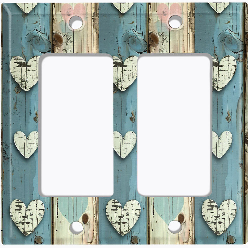 Couvercle de plaque d'interrupteur en métal; Format standard américain - Image imprimée de bois rustique avec motif de cœur