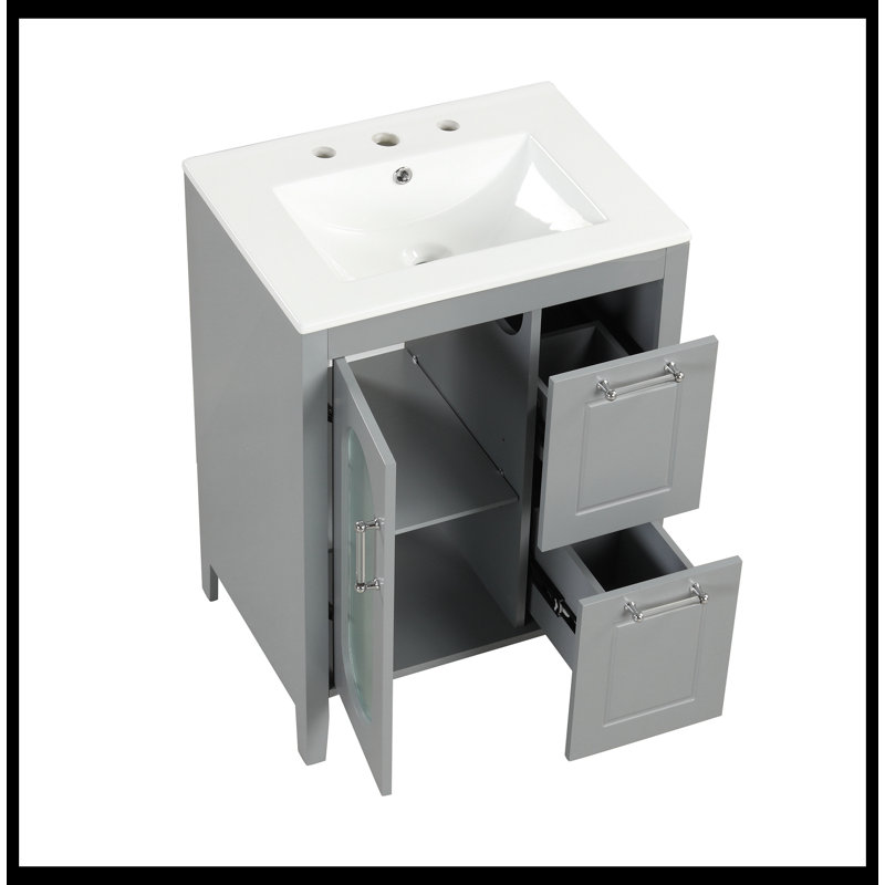 Meuble-lavabo simple 24 po avec plateau en céramique Nahriah, Gris