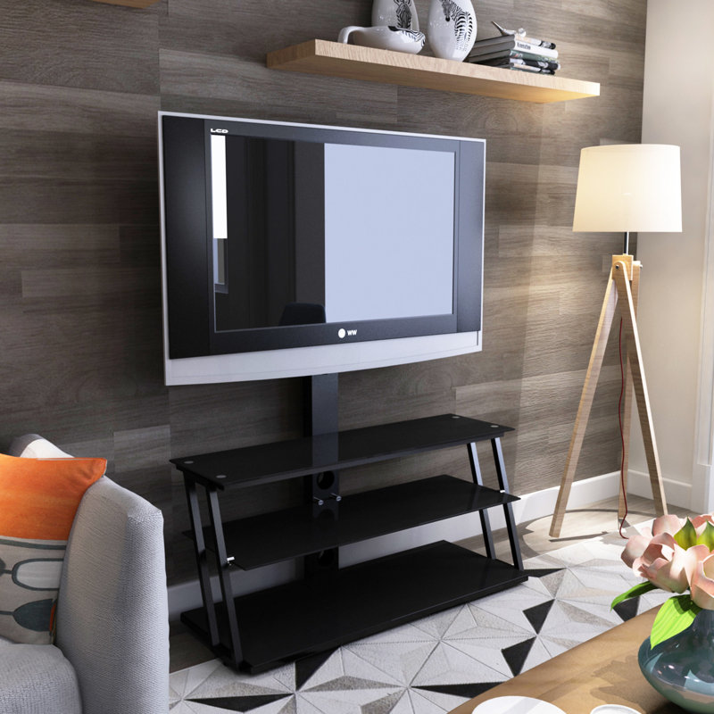 Meuble télé noir en verre trempé à réglage multiple pour téléviseurs de 32 à 65 po Options et commodités multifonctionnelles