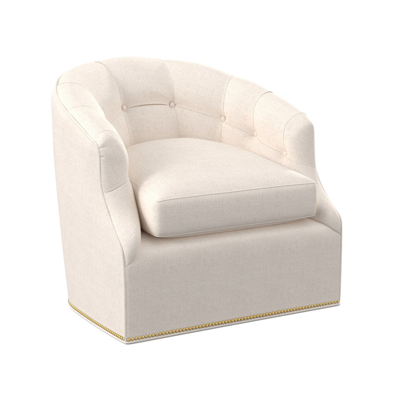 Calvert Upholstered Swivel Barrel Chair, Polished Brass Small, Venice Ivory 100% Polyester