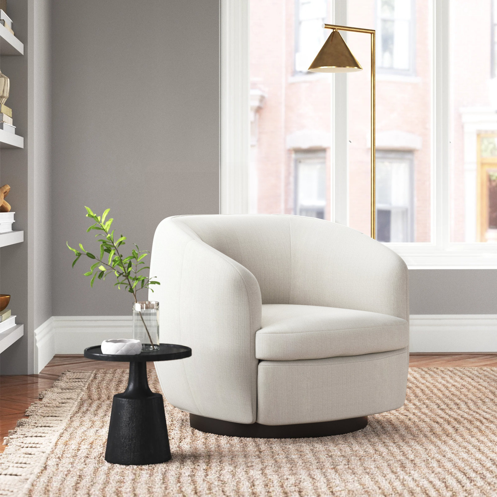 Marcy Swivel Barrel Chair, Flanigan Cotton