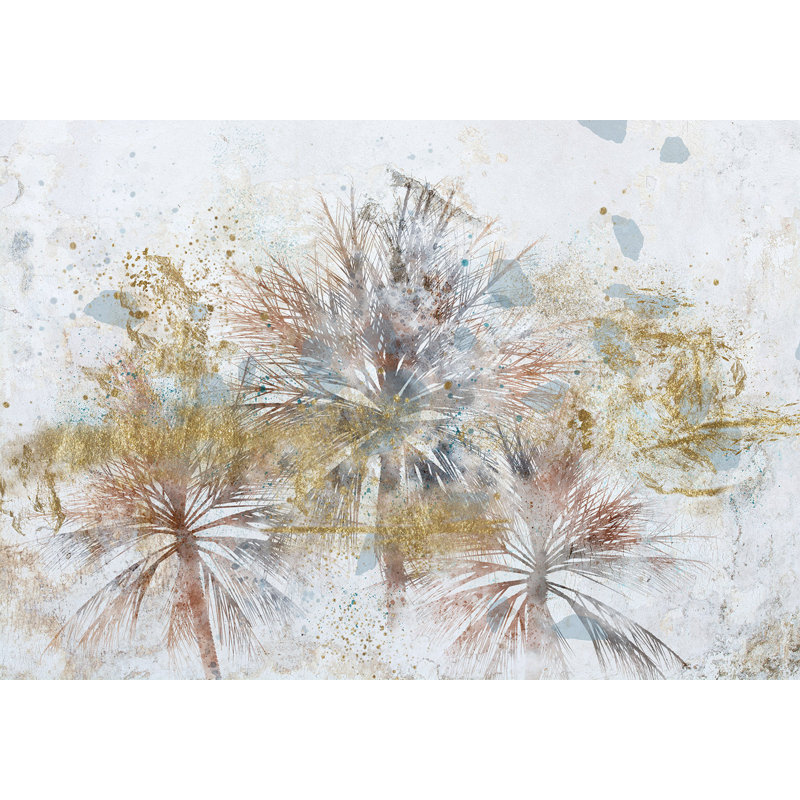 Papier peint botanique - Palmiers gris en or, L 110 po x l 157 po