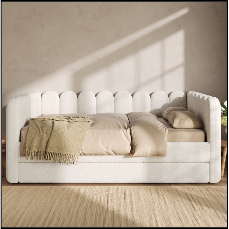 Grand lit de jour rembourré avec gigogne, White