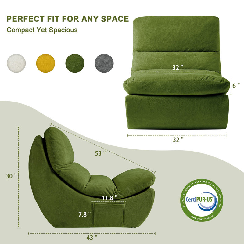 Love Seat Sofa High-Density Foam Togo Sofa Bean Bag Chair - Machine Washable, Cat-Scratch Resistant Fabric With Side Pockets, Compressed Packaging
