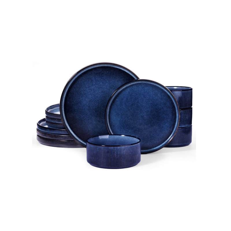 Piece Stoneware Dinnerware Set - Service for 4, Nebulas Blue