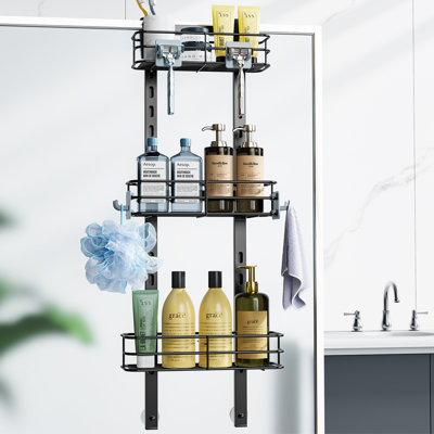 Serviteur de douche à suspendre à 3 niveaux avec 4 crochets, support de tablette de rangement réglable en hauteur sans perceuse