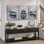 «Rustic Blue Row bateau Coastal», images de salle de bain, impression sur toile encadrée, 3 pièces-130379798-130379799