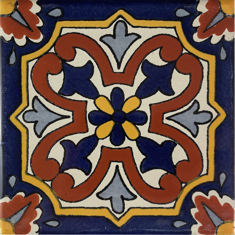 4.2" x 4.2" 9pcs TalaMex Picota Mexican Clay Tile Handmade Talavera Backsplash Mosaic