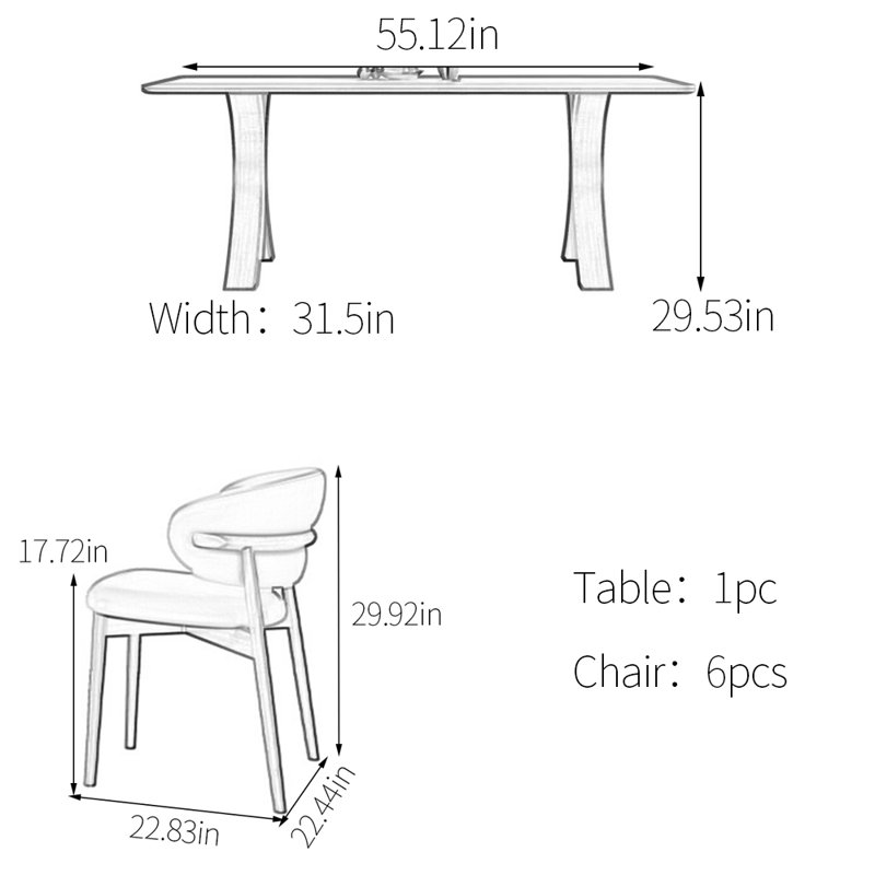 Ensemble de table de salle à manger léger et luxueux, H 29,53 po x L 55,12 po x l 31,5 po