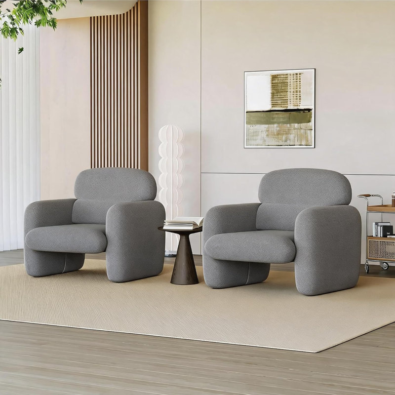 Ensemble de 2 chaises d'appoint modernes en lin, fauteuils avec support lombaire ergonomique et structure en bois, capacité de 330 lb pour le salon