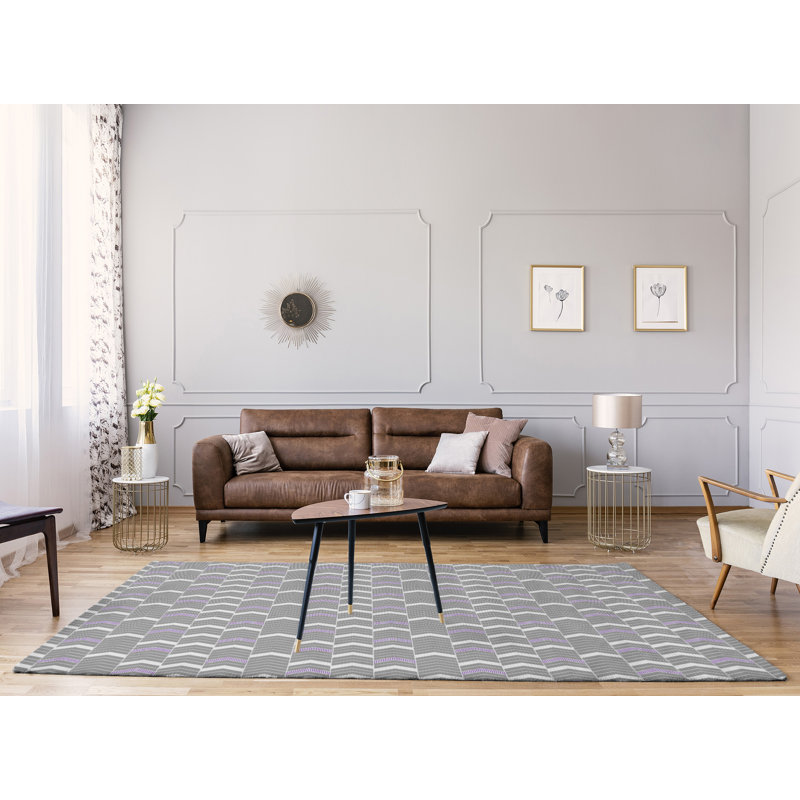 Tapis gris / mauve à motif de chevrons, Rectangle 8 pi x 10 pi
