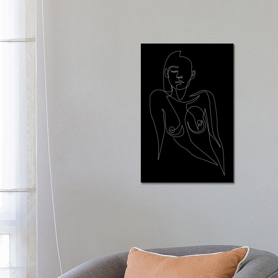 Nude Black - One Line von Addillum - Galerie-verpackte Leinwand Giclée auf Leinwand