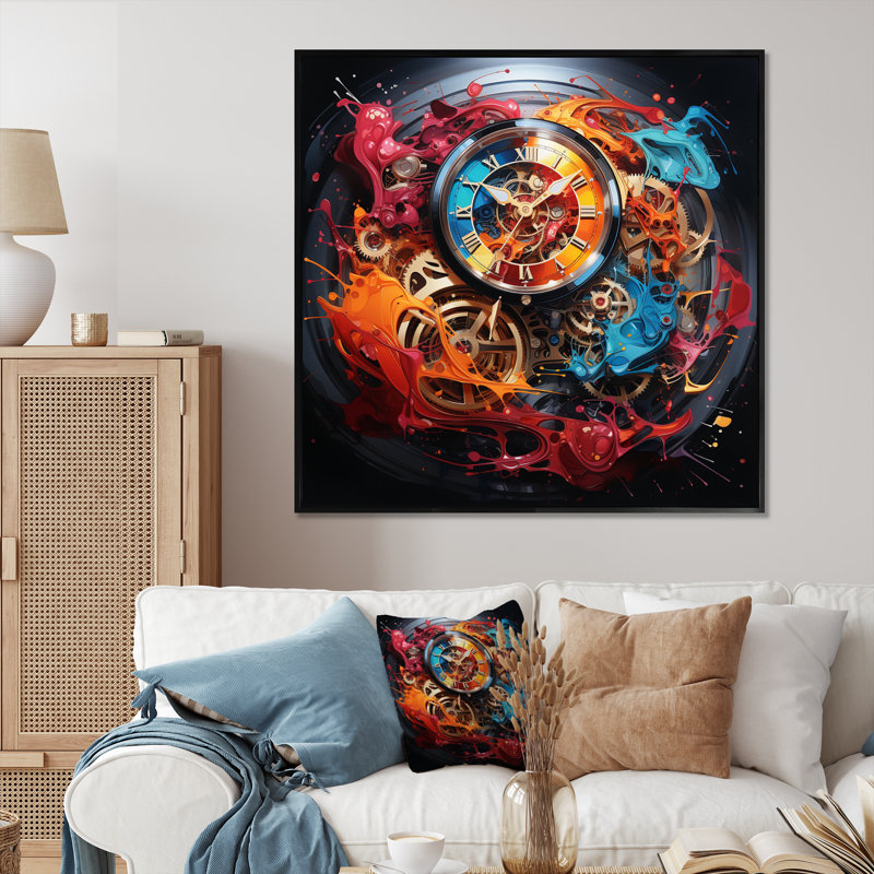 Collages abstraits de montres II - décoration murale tendance, H 16 po x l 16 po x P 1 po, Cadre flottant noir