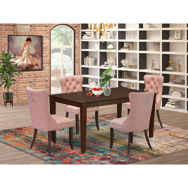 Ensemble de meubles de salle à manger 5 pièces composé d'une table de cuisine rectangulaire et de 4 chaises Parson rembourrées en tissu de polyester, 36 x 60 pouces, acajou