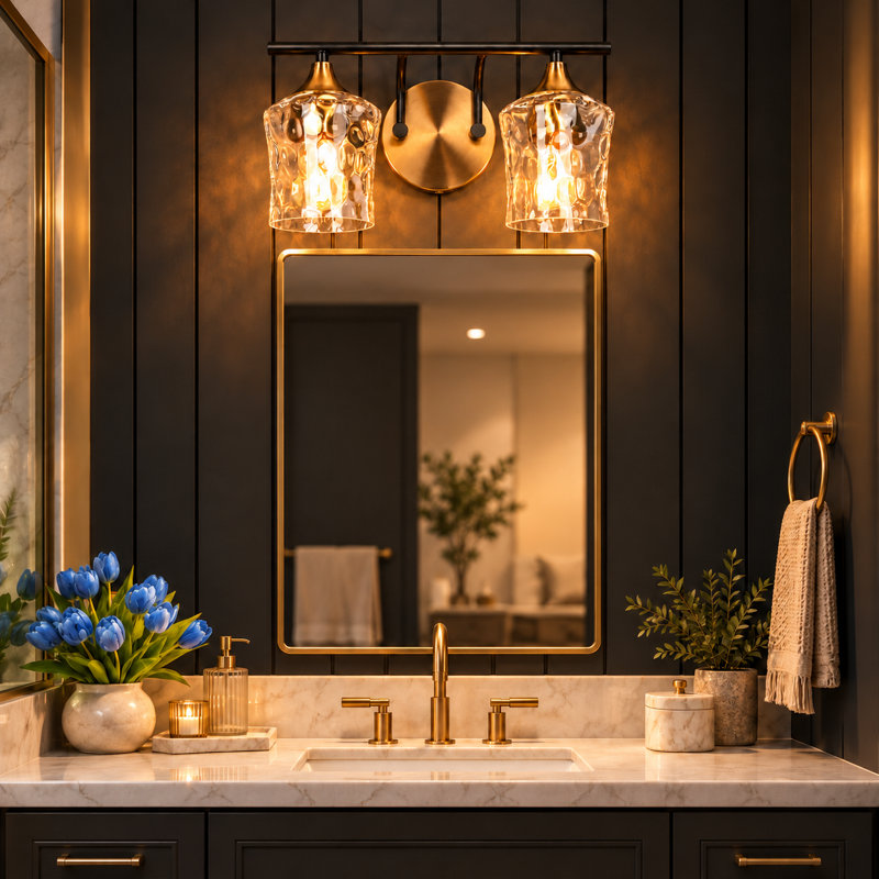  Balendran 2-Light Dimmable Vanity Light-Hammer Glass, Hammer Glass