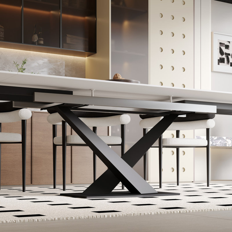 Table de salle à manger extensible Edora, Blanc montagne enneigée, Noir