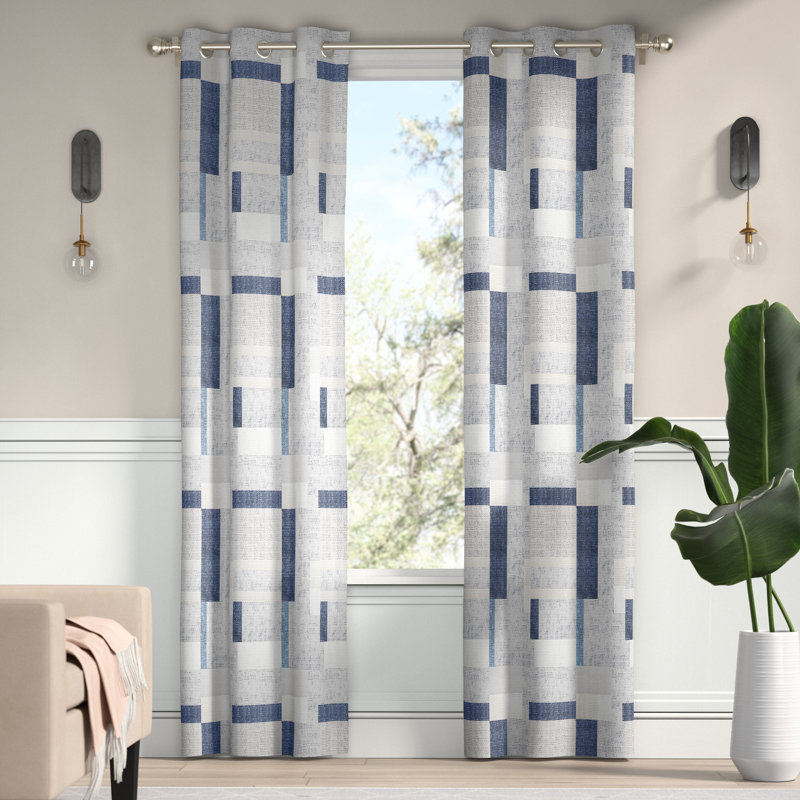 Panneau de rideau semi-transparent à œillets à motif de blocs géométriques Kitson Blockade, l 40 po x L 95 po