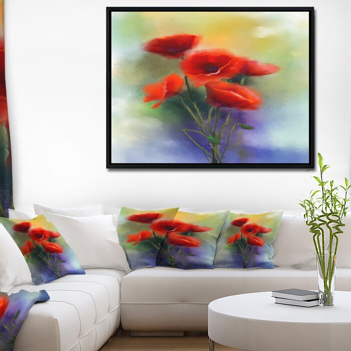 Bless international Watercolor Red Poppy Flowers Painting Framed On ...