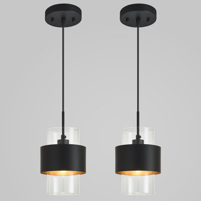 Luminaire suspendu moderne noir avec abat-jour en verre pour îlot de cuisine salon / salle à manger (paquet de 2)