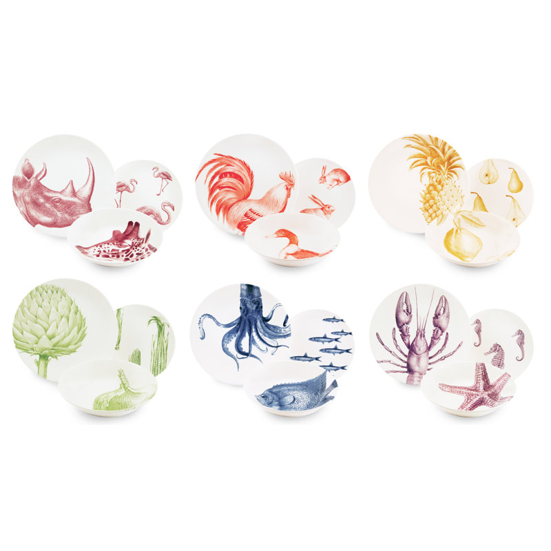 Flore & Faune Piece Ceramic Dinnerware Set - Service for 6