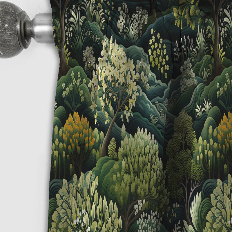 Motif botanique vert forêt IV - Rideau floral - Rideau occultant floral - 1 panneau, L 52 po x L 120 po