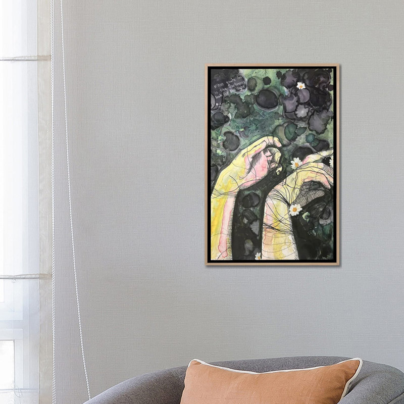 «In The Darkness I Reach», reproduction d'art sur toile encadrée, 26" x 18", Framed Canvas, Beige