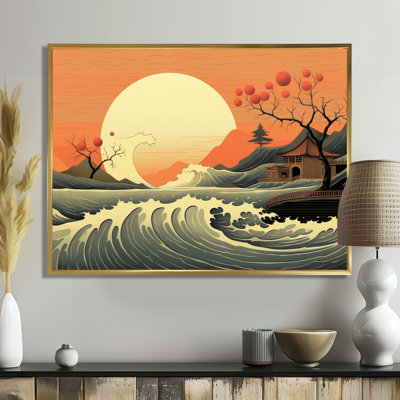 Fleurs de cerisier japonais pleine lune japonaise - paysage abstrait, art mural